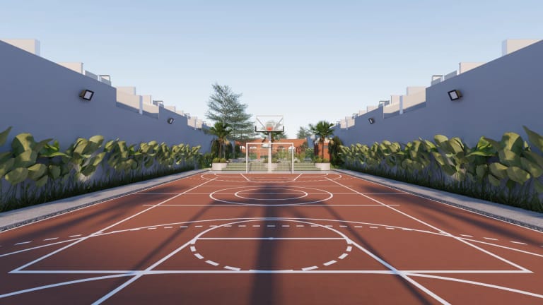 Jalur olahraga dan area basket