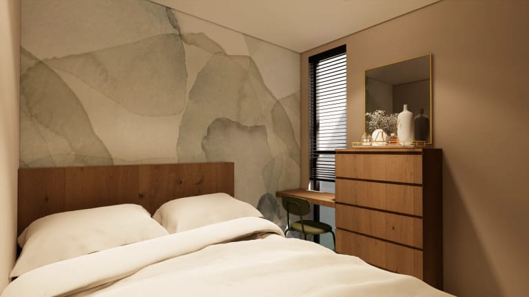Kamar mandi Mula Sudimara — shower area tile terra cotta vertikal modern minimalis tropis